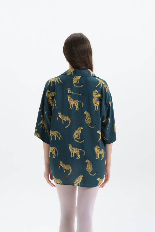 Cheetah Desenli Oversize Gömlek Kadın