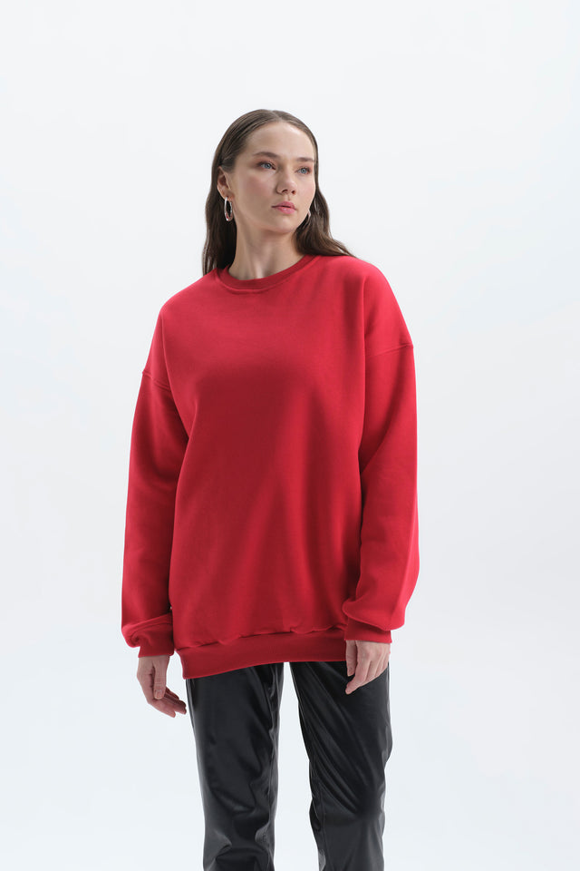 Pure Kırmızı Oversize Sweatshirt Kadın