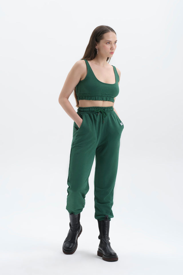 Yeşil Askılı Crop Sweat Set Kadın