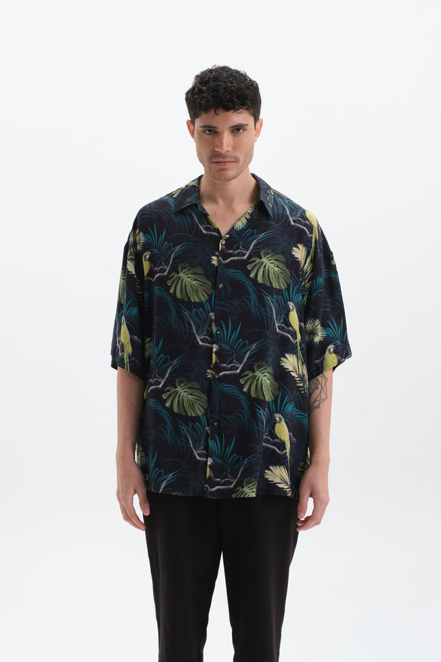 Dark Tropical Desenli Oversize Gömlek Erkek
