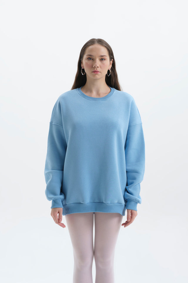 Pure Bebe Mavi Oversize Sweatshirt Kadın