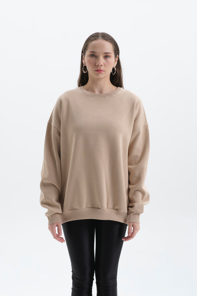 Pure Bej Oversize Sweatshirt Kadın
