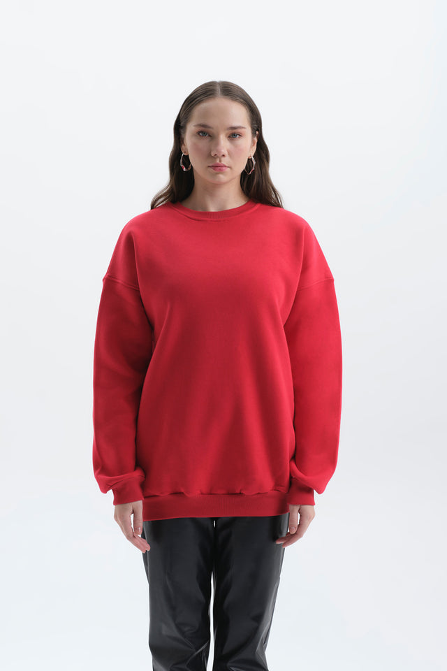 Pure Kırmızı Oversize Sweatshirt Kadın