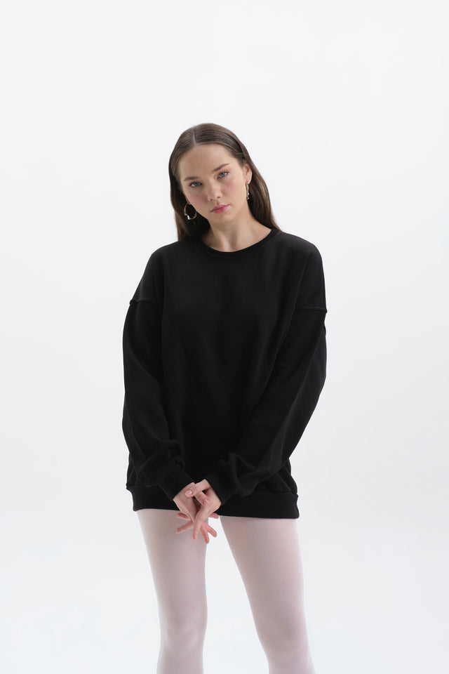 Pure Siyah Oversize Sweatshirt Kadın