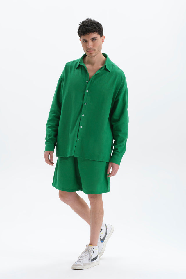 Raw Yeşil Oversize Keten Set Erkek