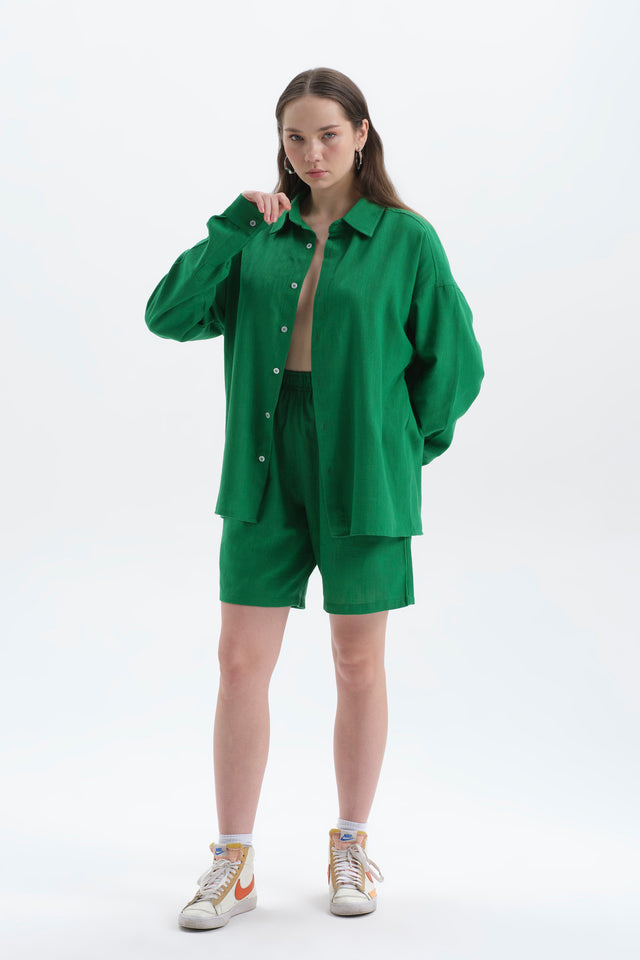Raw Yeşil Oversize Keten Set Kadın
